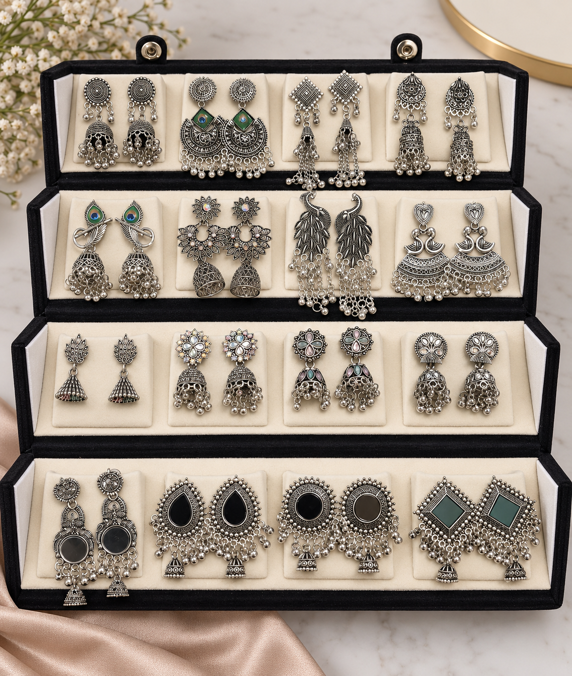Premium Oxidized Silver Earrings Collection – 16 Pairs
