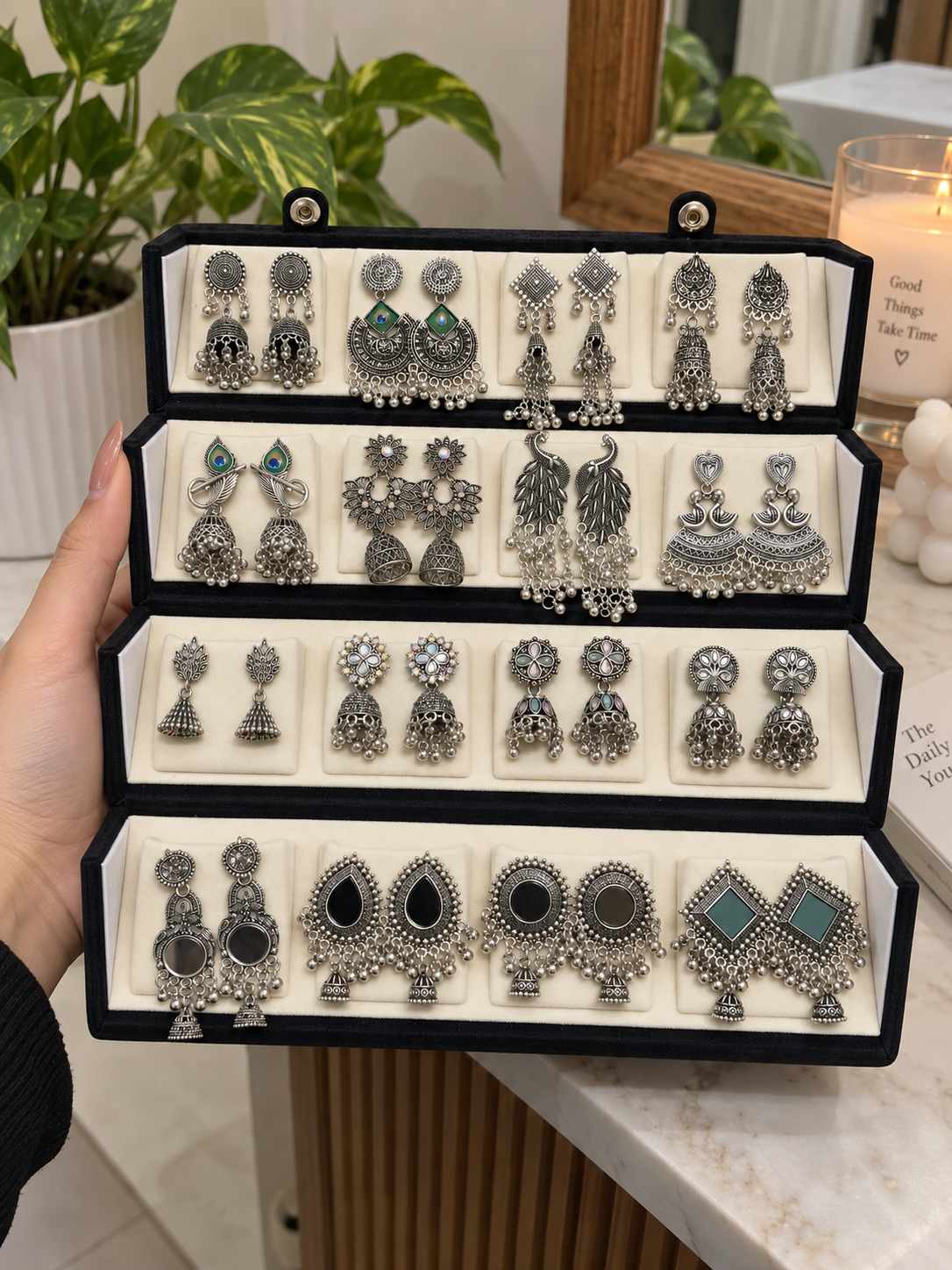 Premium Oxidized Silver Earrings Collection – 16 Pairs
