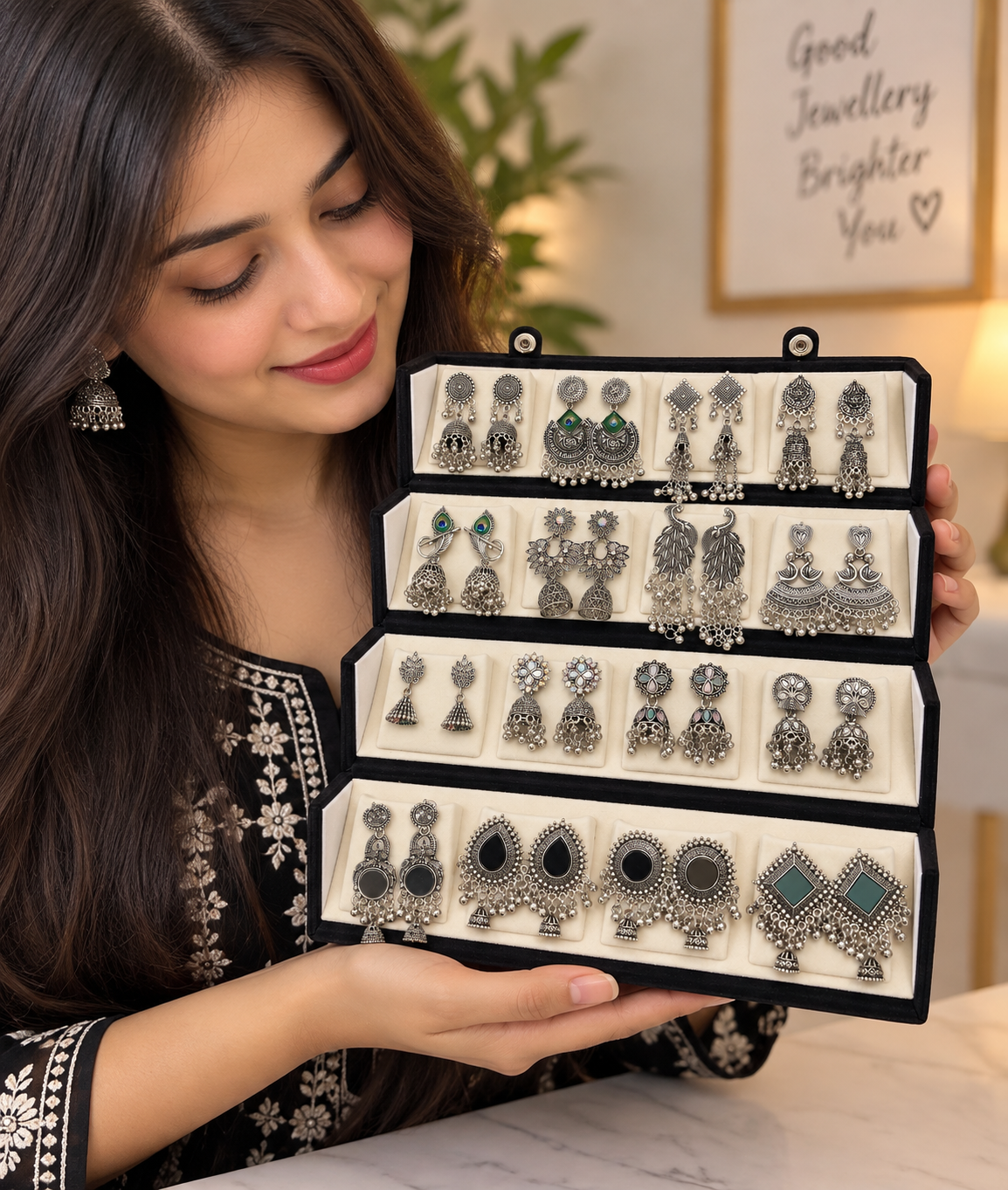 Premium Oxidized Silver Earrings Collection – 16 Pairs