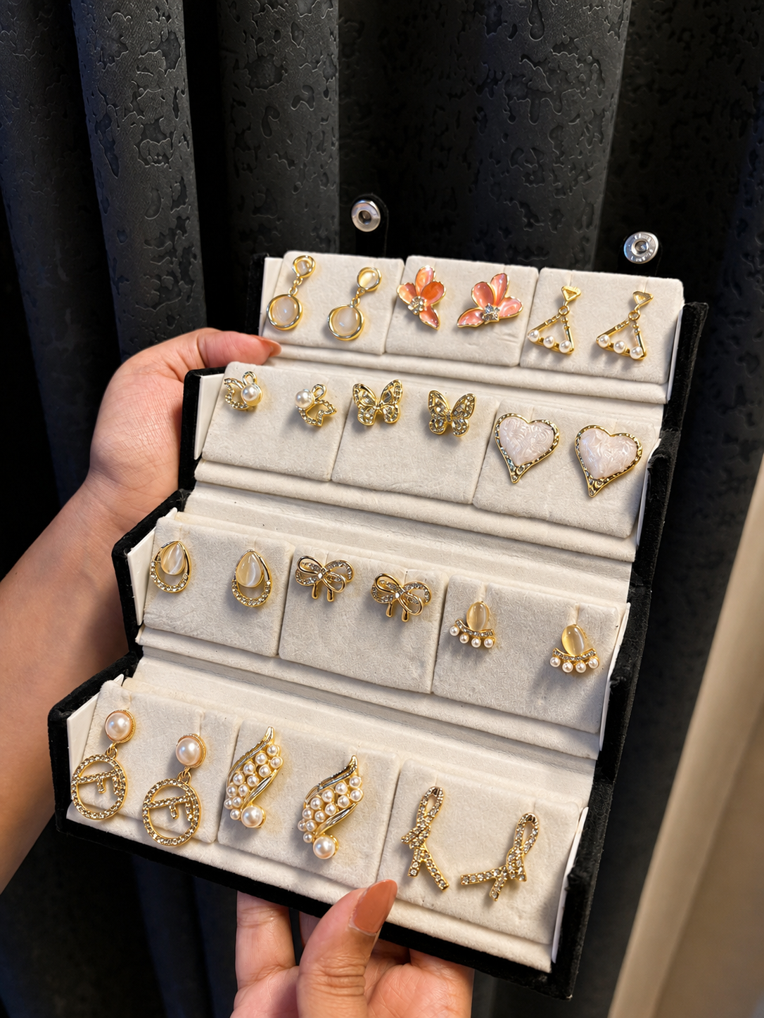 12 Pair Premium Earrings Gift Box | Elegant Gold & Pearl Collection