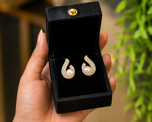 Elegant Pearl & Crystal Statement Earrings – Premium Gold Finish