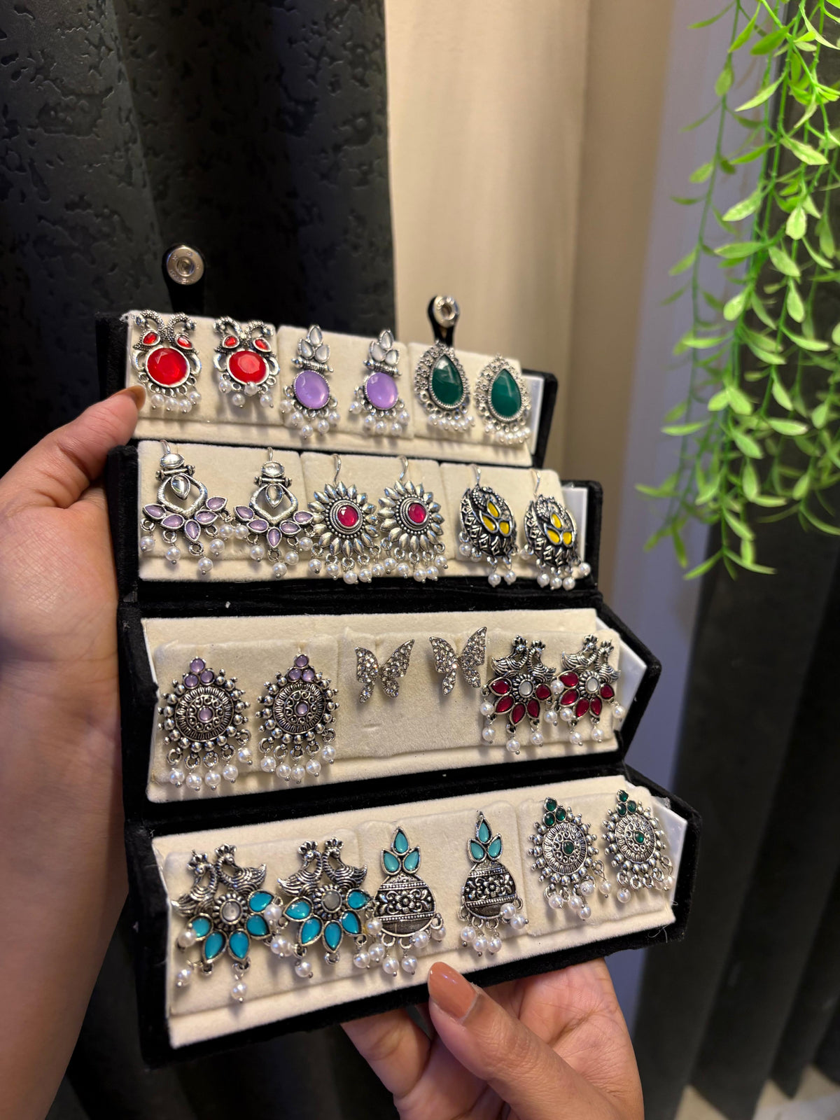 12 Pair Oxidised Earrings Gift Box | Premium Silver Ethnic Jewellery Collection